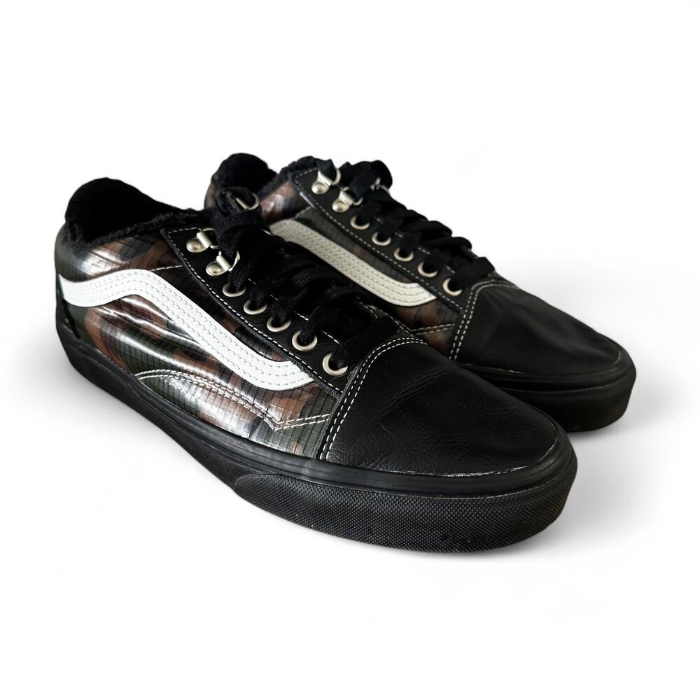 Vans Old Skool Camo Leather Low Skate Shoes Black Mens 8.5 Women's 10